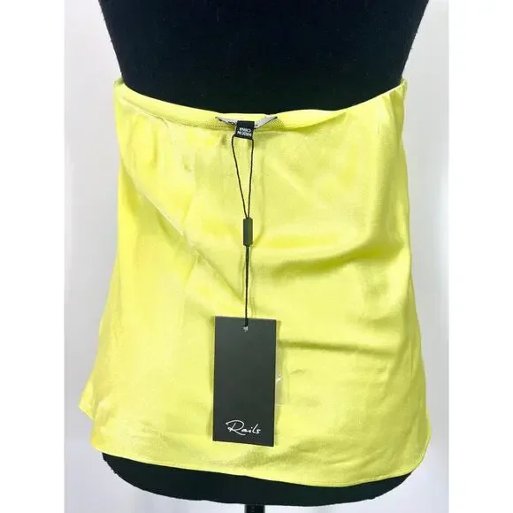 Rails Kimia Tank Top in Chartreuse Large Satin Halter Sleeveless Keyhole Silk